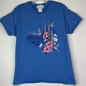 Country Store Hummingbird Floral Shirt Size Large